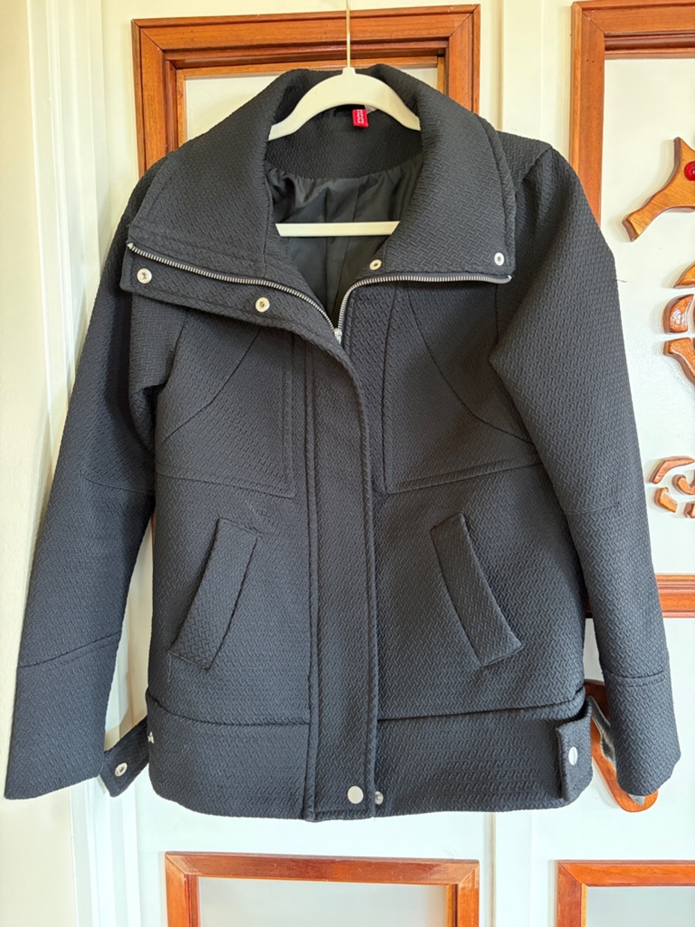 H&M Black Textured Bomber Coat